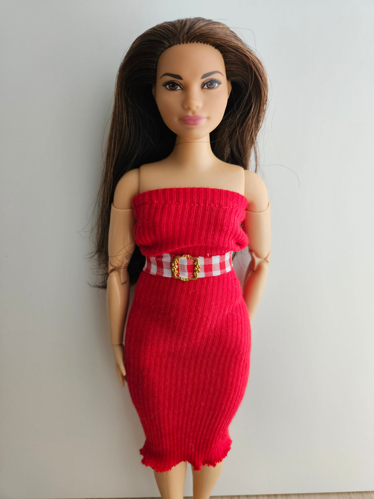 Red Ribbed Midi Dress for Curvy Dolls
