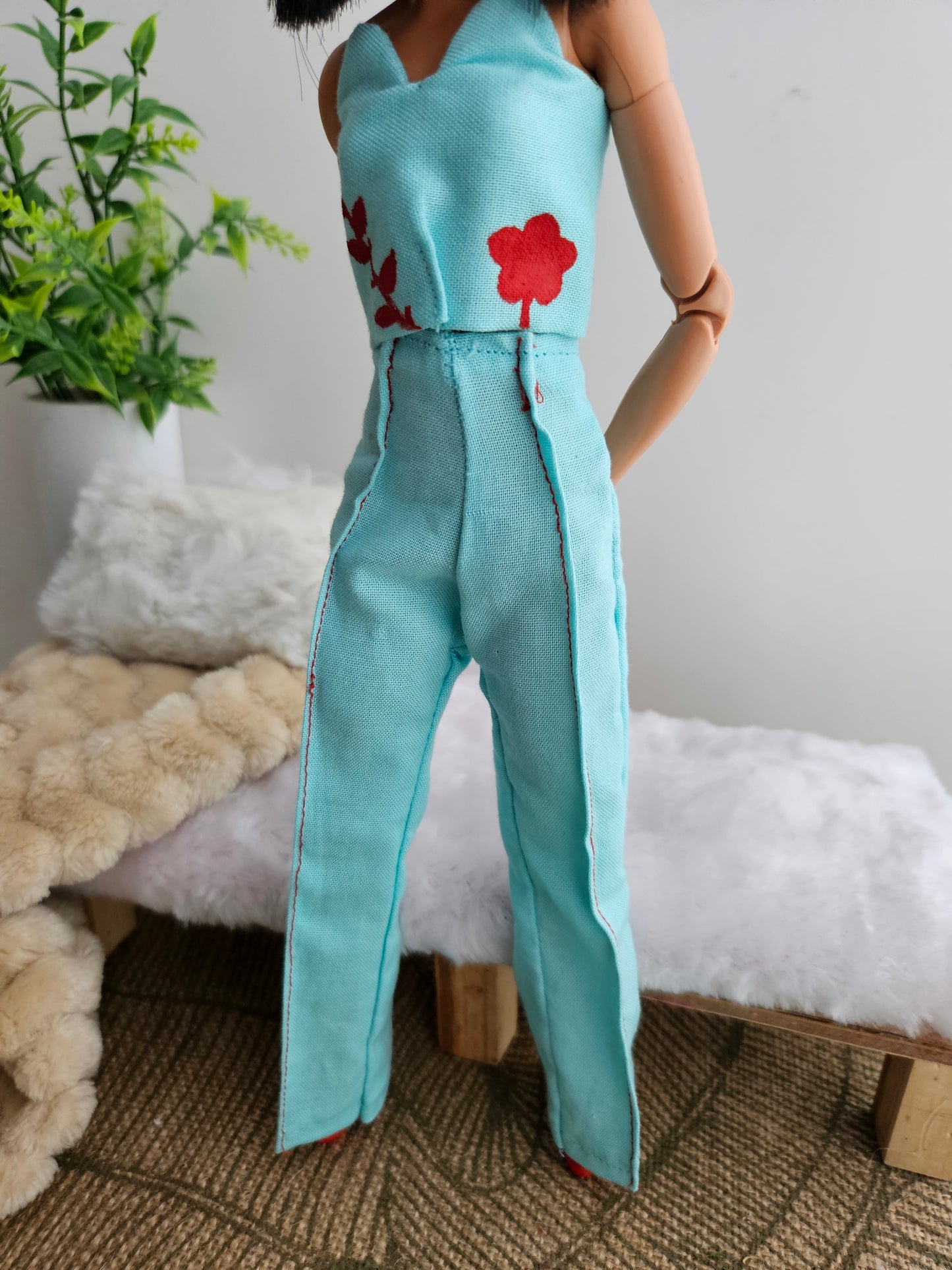 Aqua pants and hand painted top