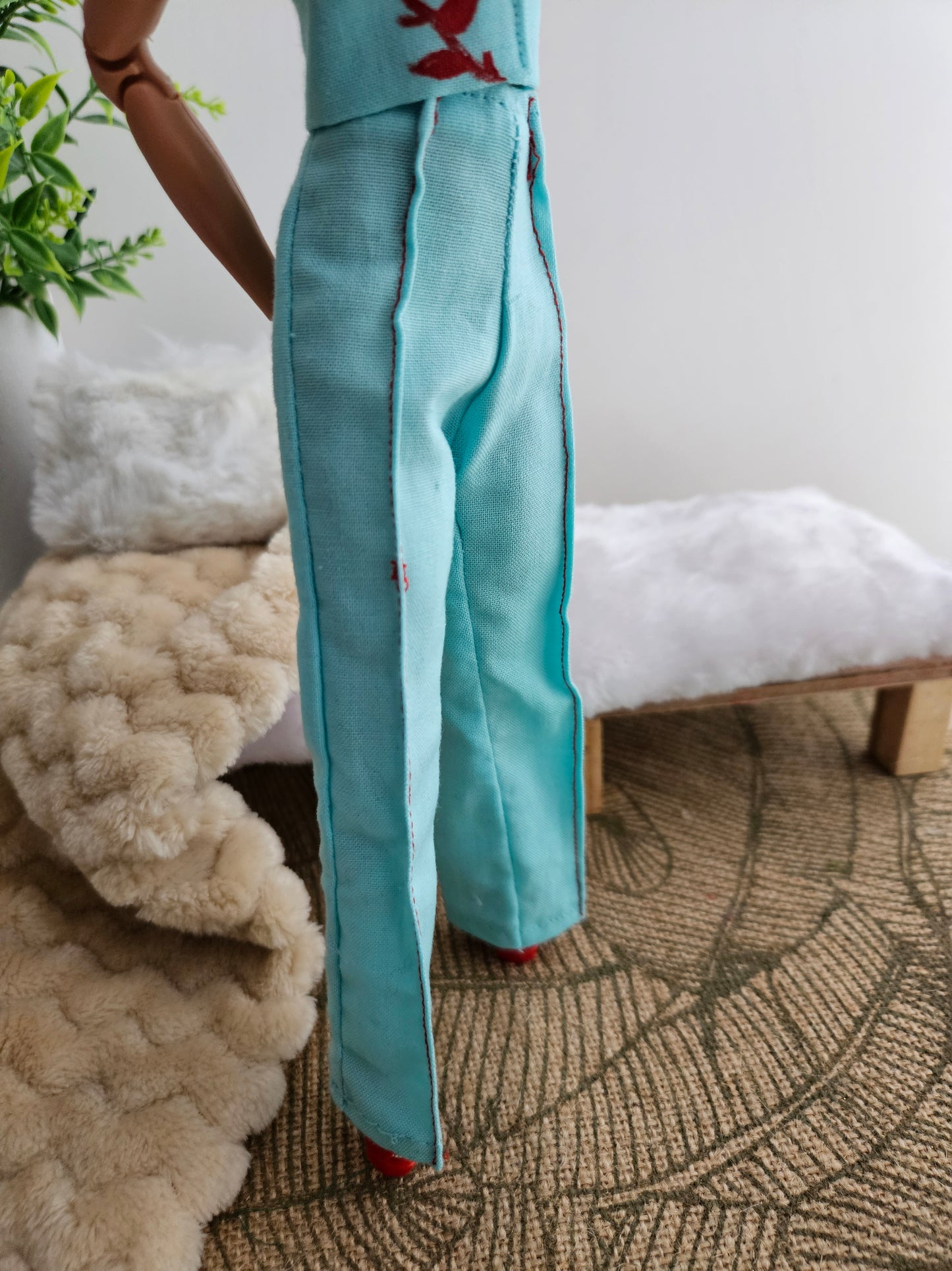 Aqua pants and hand painted top
