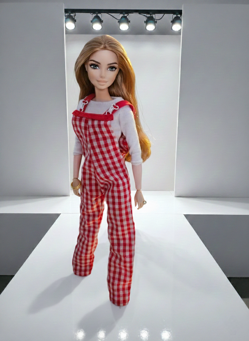 Red and White Gingham Jumpsuit for Dolls