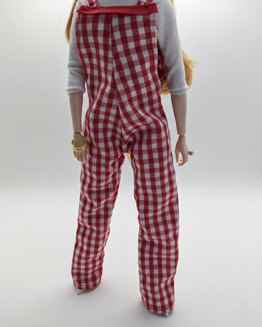 Red and White Gingham Jumpsuit for Dolls
