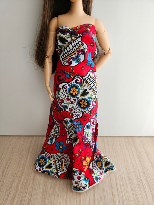 Sugar Skull Mermaid Dress for Curvy Dolls