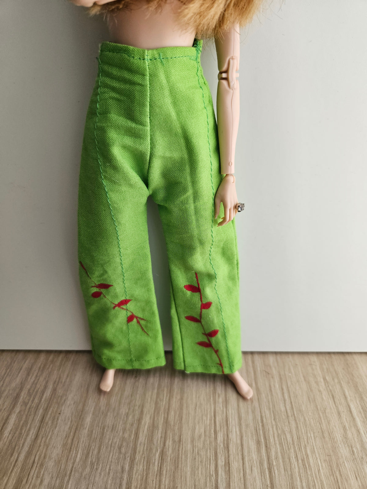 Green Wide-Leg Floral Pants for Dolls
