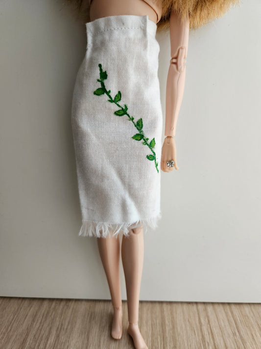 White Frayed-Hem Pencil Skirt for Dolls