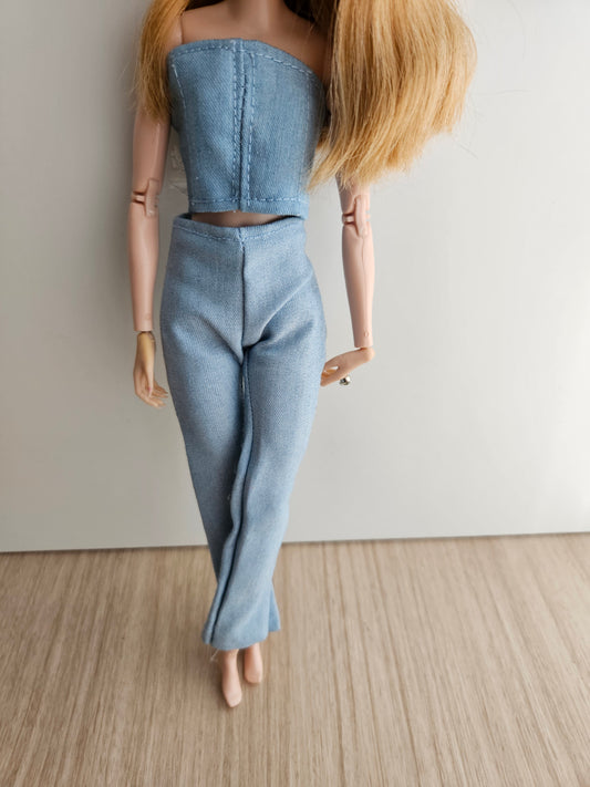 Light Blue Strapless Two-Piece Set for Dolls