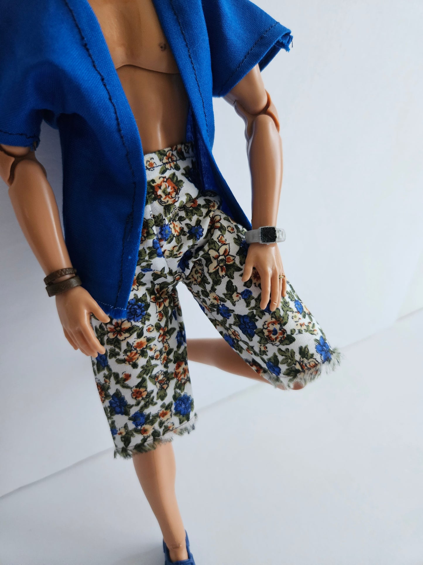 Blue shirt and floral shorts