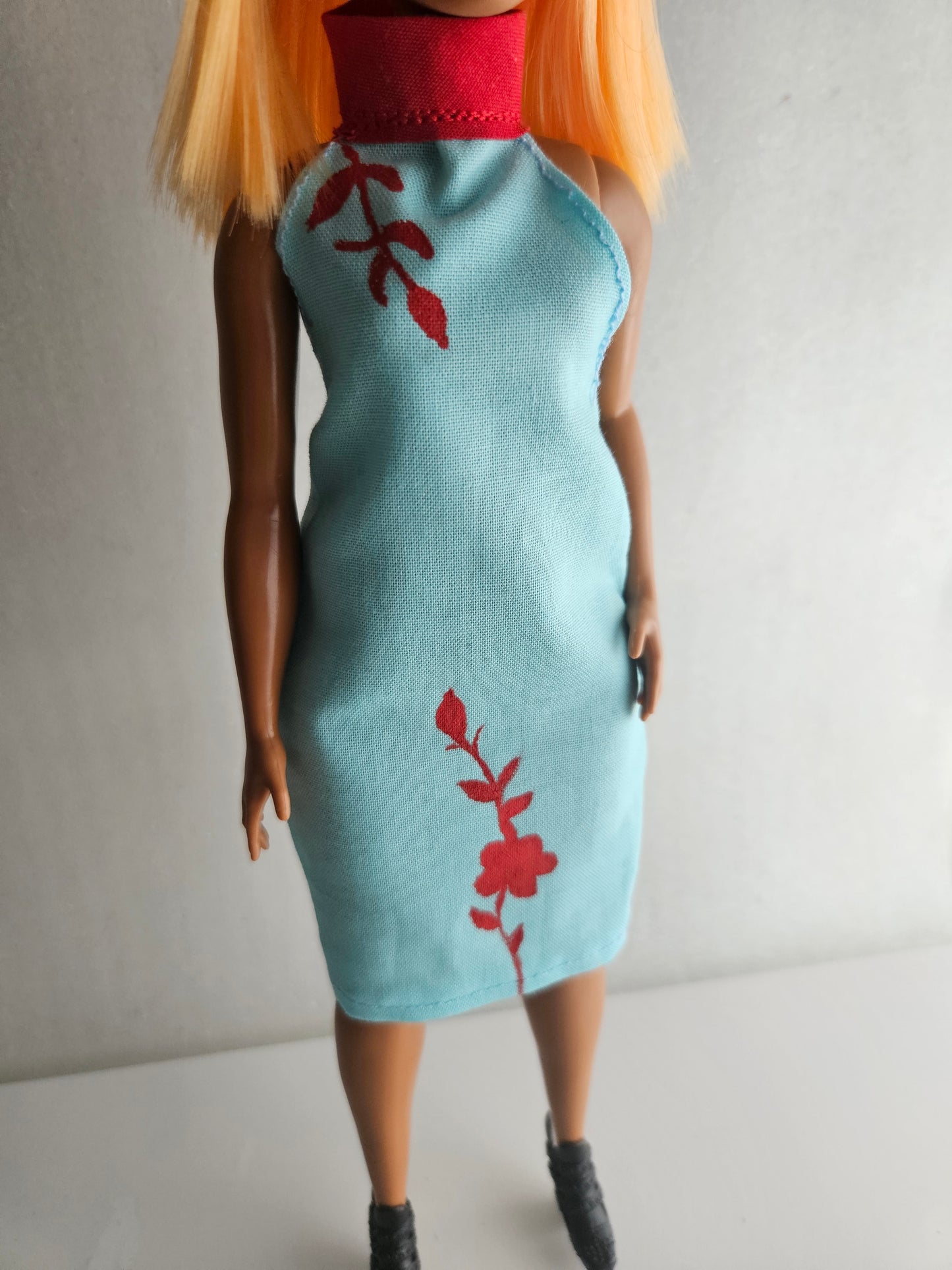 Aqua hand painted dress for curvy doll