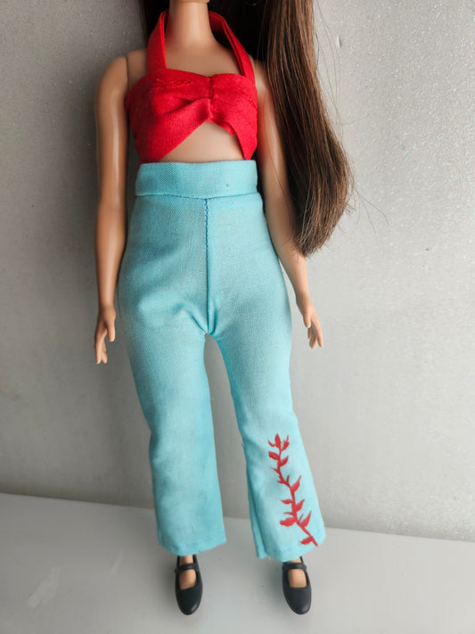 Aqua pants and red top for Curvy doll