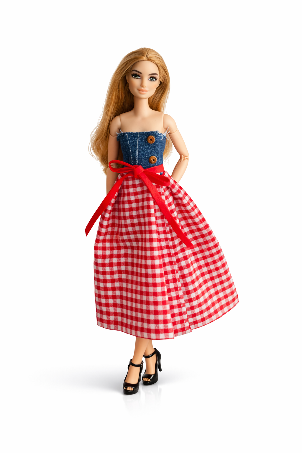 Denim & Gingham Dress for Dolls
