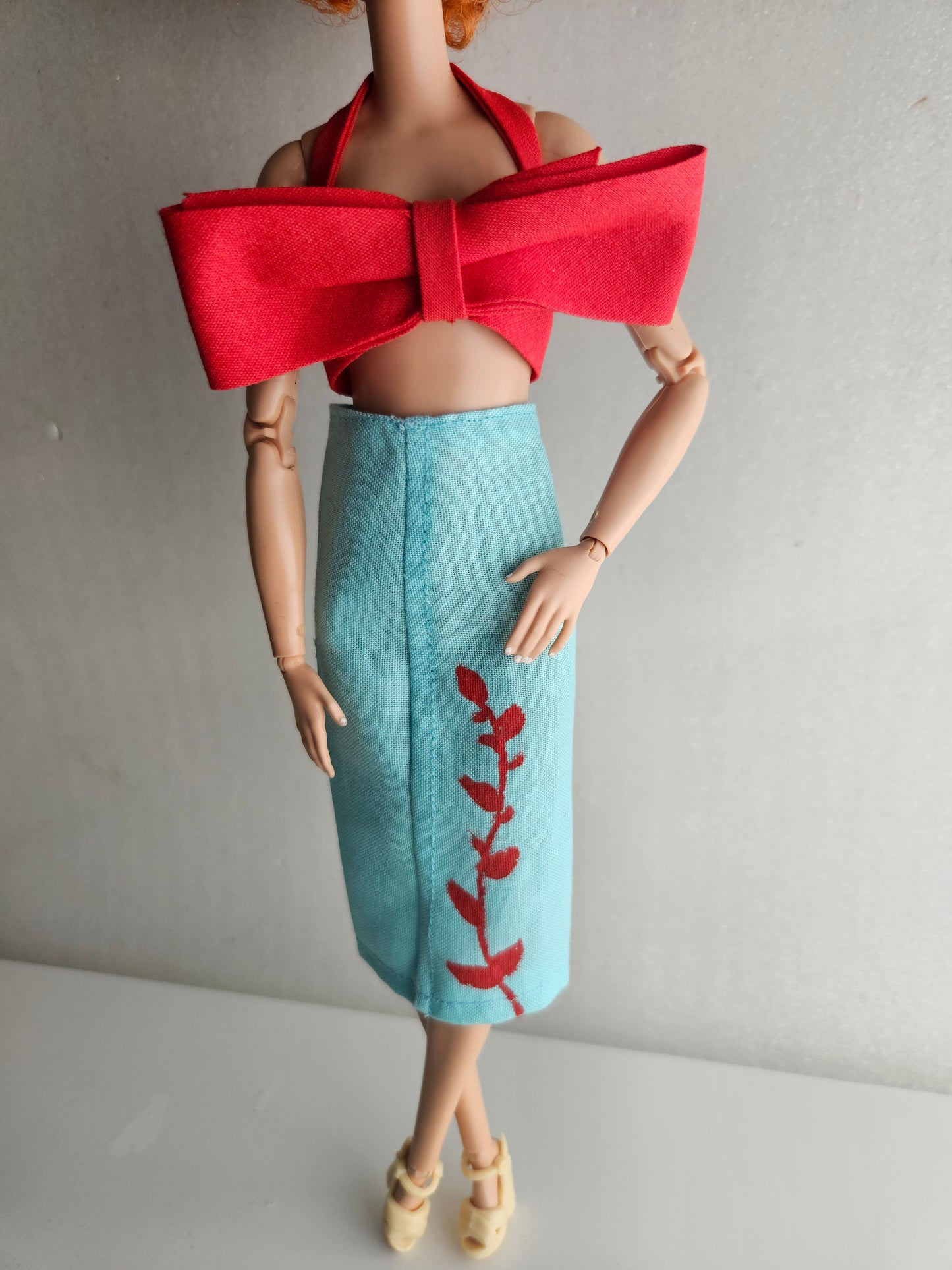 Hand painted skirt and red top