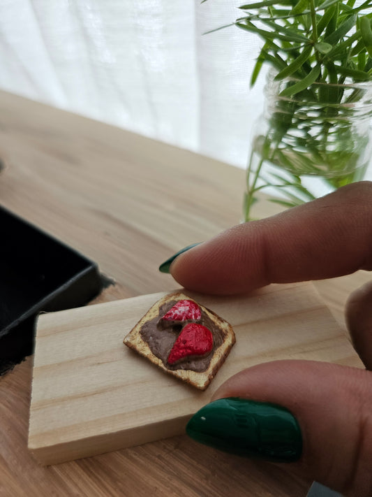 Polymer Clay Miniature Hazelnut Strawberries toast