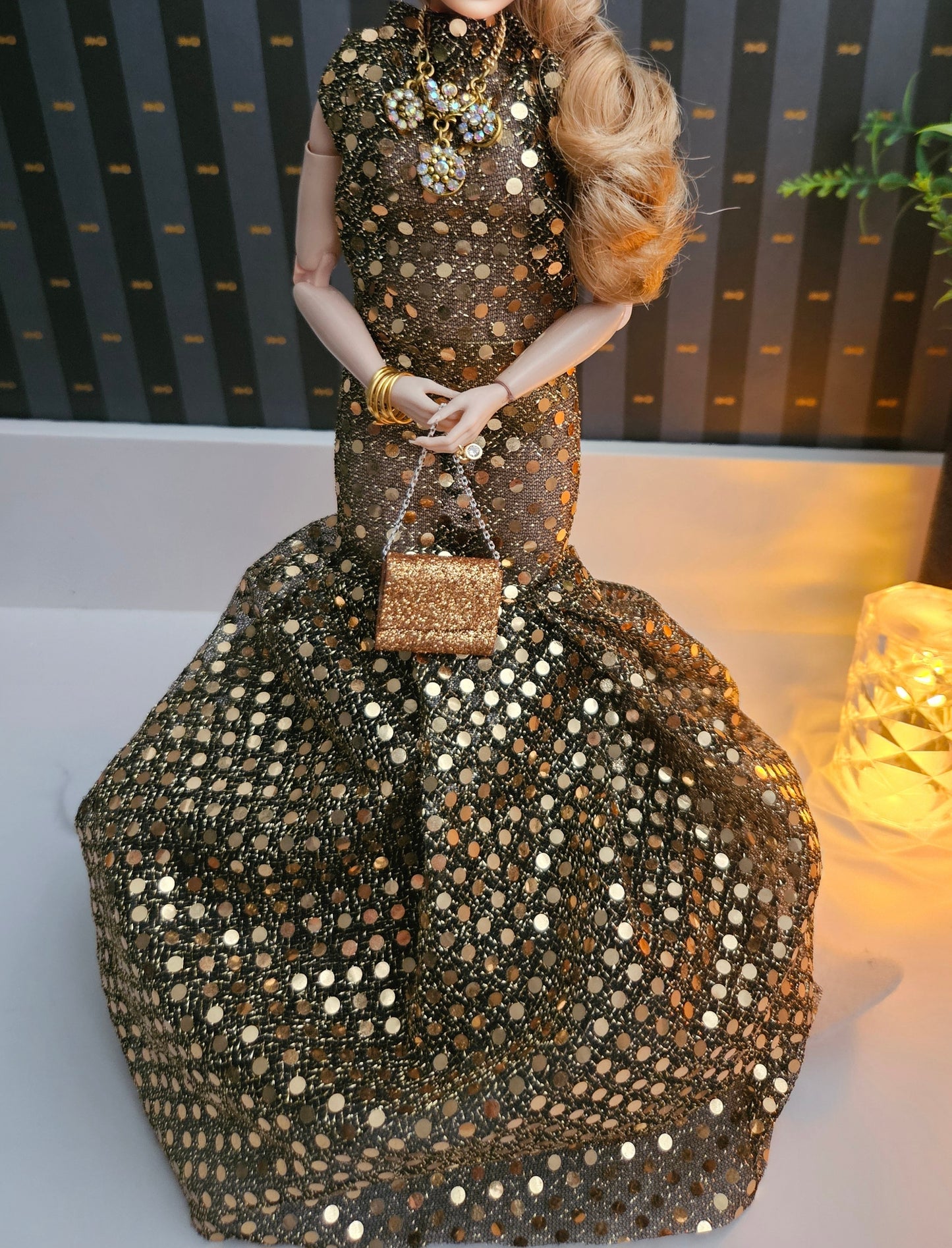 Gold Haute Couture Dress for Curvy Doll