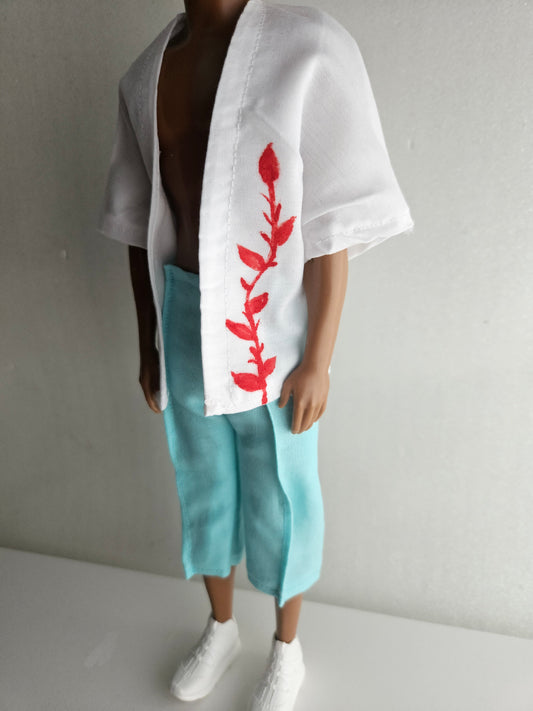 Ken aqua pants and hand painted shirt