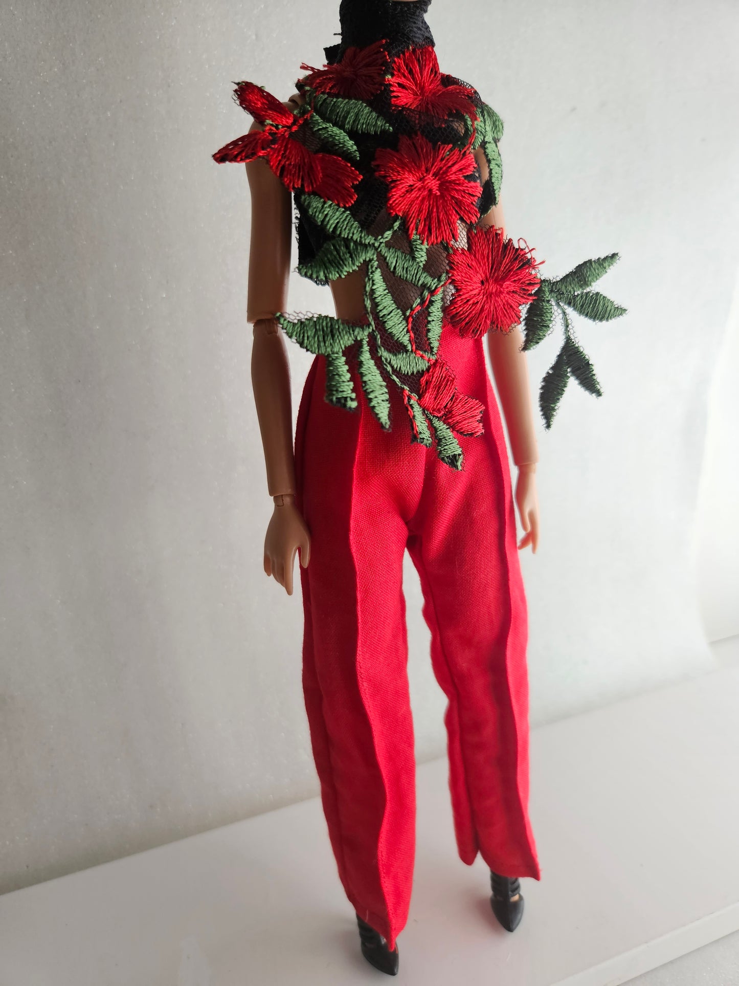 Red pants with floral top