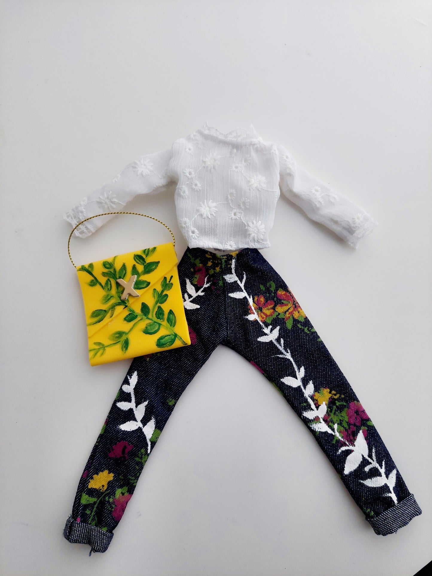 Floral denim pants and blouse