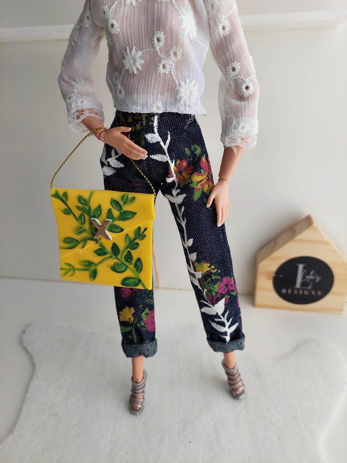 Floral denim pants and blouse