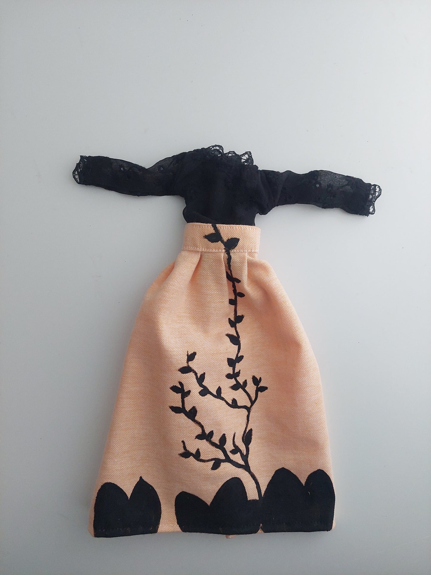 Hand painted Peach Skirt with black blouse