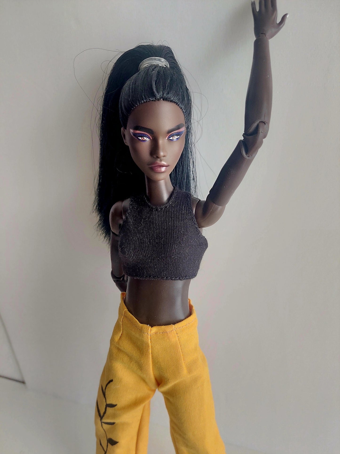 Yellow hand painted pants with crop top