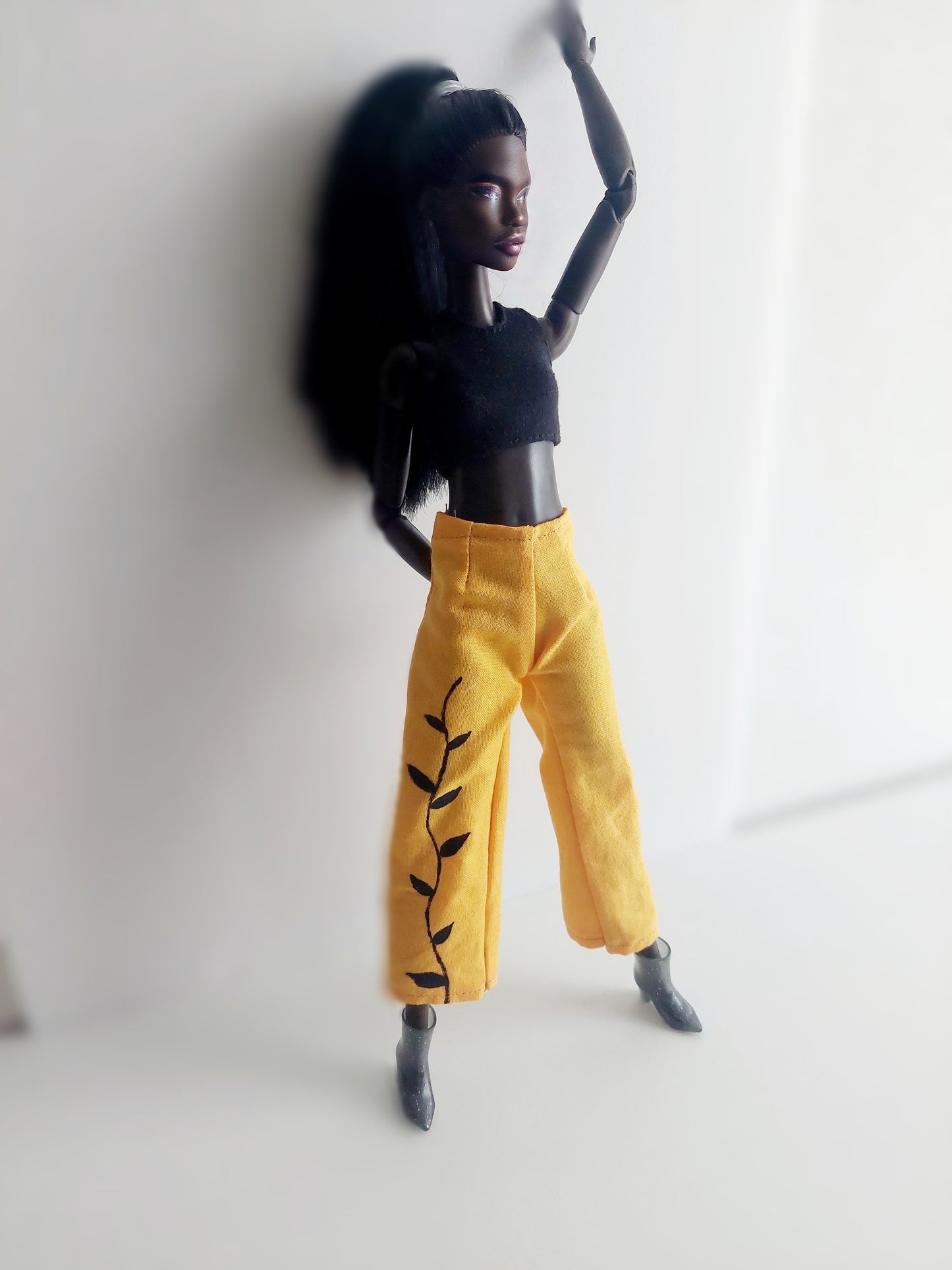 Yellow hand painted pants with crop top